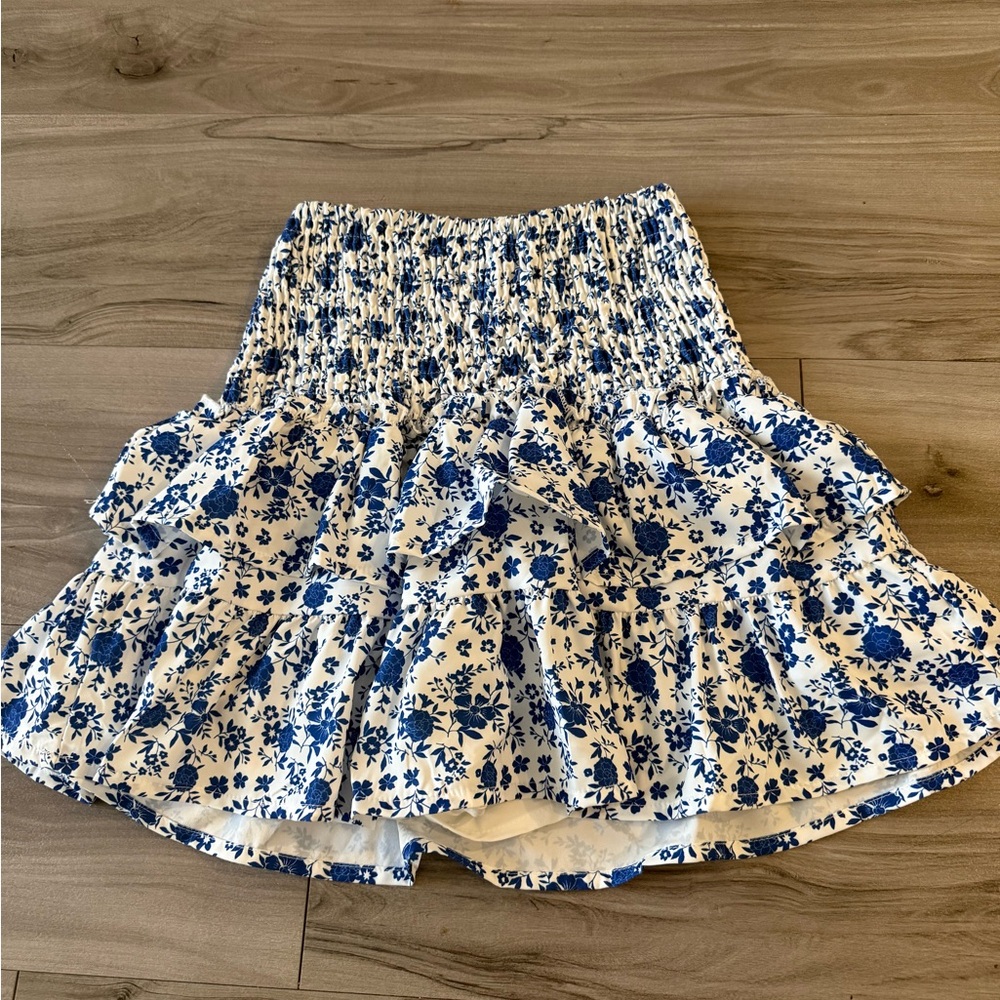 Floral Blue and White Women's Skort (Skirt and short underneath)